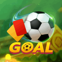 A vibrant image featuring a soccer ball, yellow and red cards, and the word "Goal," promoting the exciting soccer-themed Goal game at Khushbet casino.
