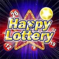 A bright and colorful image featuring the text "Happy Lottery" with glowing numbers and a star motif, promoting the exciting lottery games available at Khushbet casino.