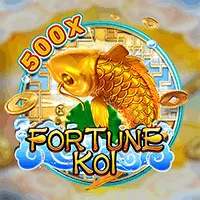 A colorful image featuring a golden koi fish with the text "500x Fortune Koi," promoting the high-reward slot game available at Khushbet casino.