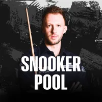 A focused image of a professional snooker player holding a cue stick, promoting snooker and pool betting options available at Khushbet casino.