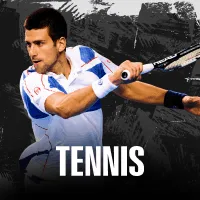 A dynamic image of a tennis player mid-swing, promoting tennis betting opportunities and sports gaming options at Khushbet casino.