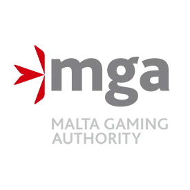 The Malta Gaming Authority logo with gray "mga" text and a red arrow emblem, indicating official licensing and regulatory compliance for legitimate online casino operations.